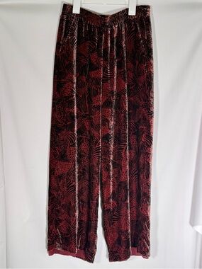 Garnet Hill Burgundy and Black Velvet Wide-Leg Pants